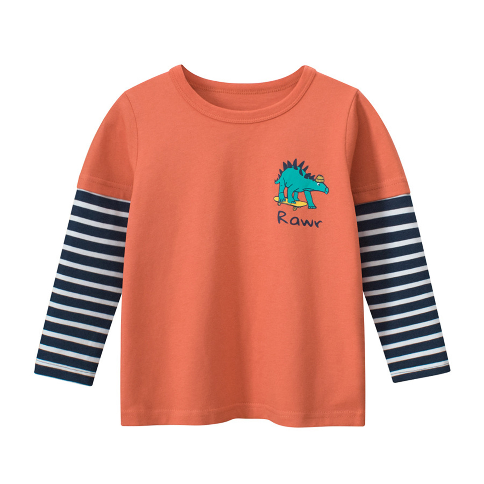 QWIED Casual Tshirts Shirts For Little Boys Children's Cartoon Long Sleeve Striped Fall Long Sleeve Base Baby Clothes T Shirts 18 Months-24 Months